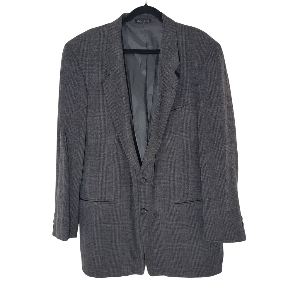 Country Road Australia Men Wool Blend Glen Plaid Blazer Charcoal Gray Sz 42 READ